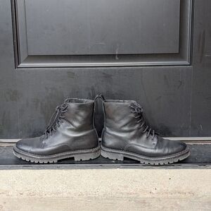Vince Black Leather Lace-Up Combat Boots | Lug Sole | Minimalist | Size 8